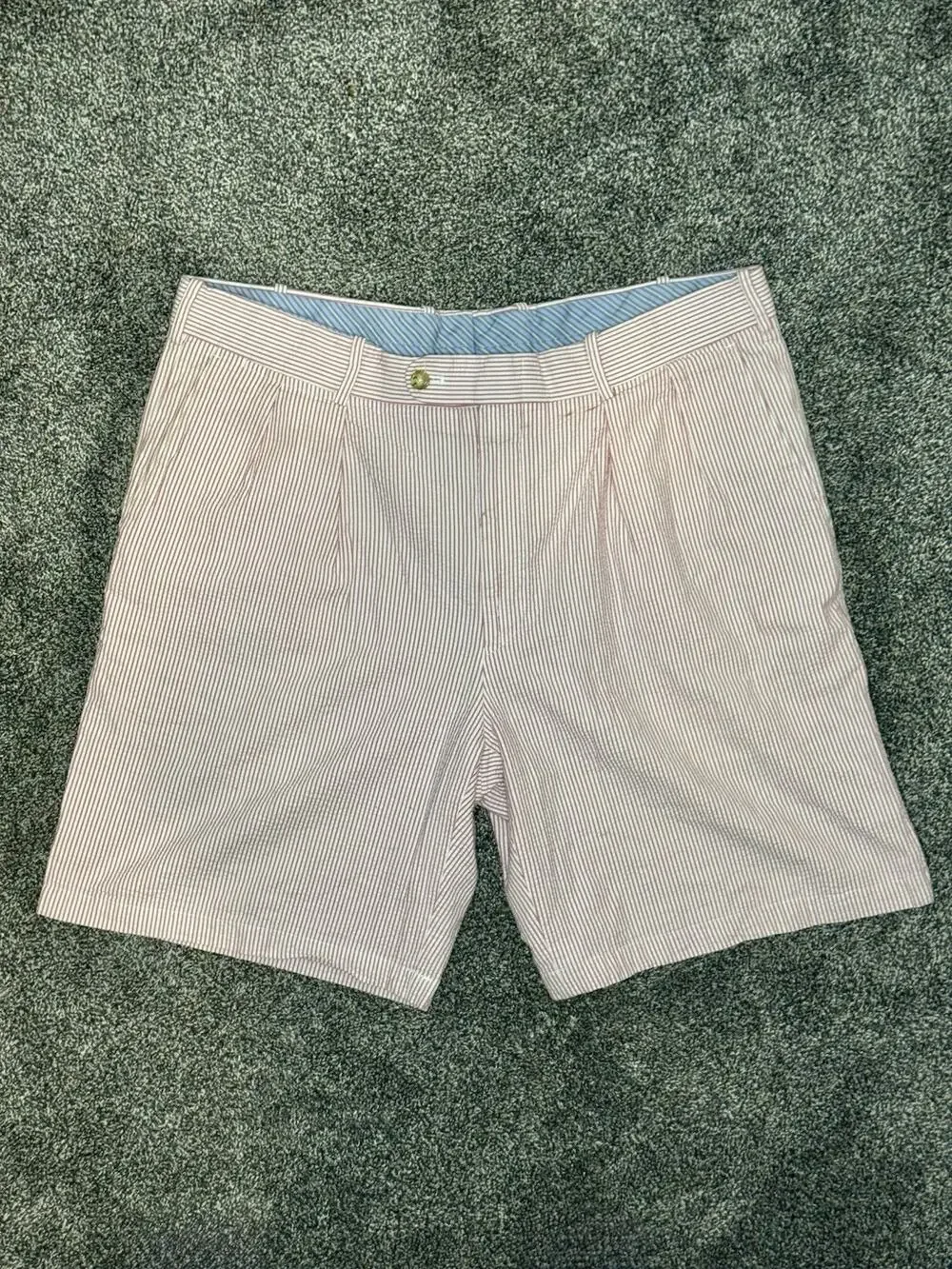 Peter Millar Mens Seersucker Shorts Pleated Pink White striped Golf Prep Sz 38